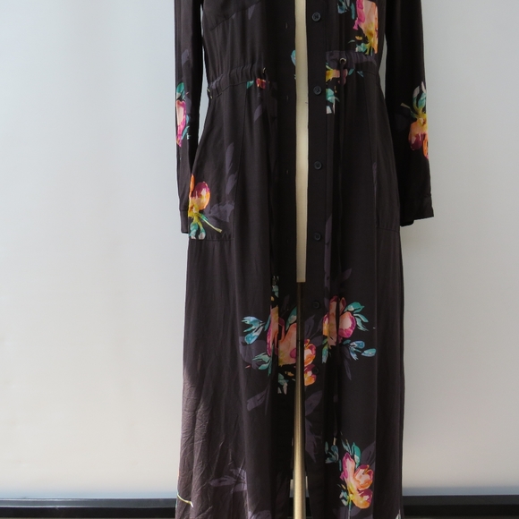 French Connection Delphine Drape Black Floral Shirt Dress - Picture 8 of 16